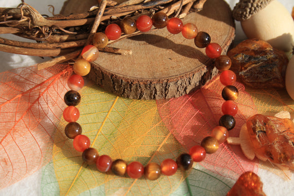 Bracelet d'automne, Agate rubanée et oeil de tigre