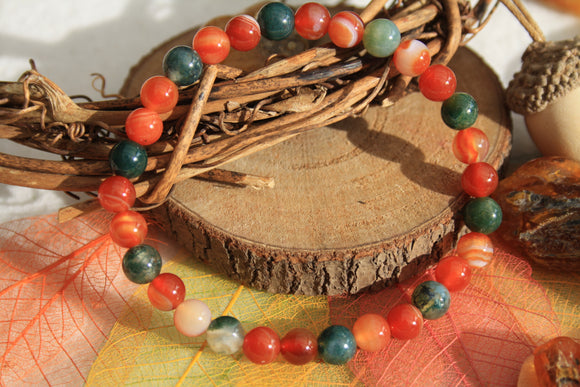 Bracelet d'automne, Agate rubanée et agate mousse