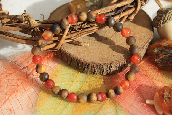 Bracelet d'automne, Agate rubanée et oeil de tigre Mat