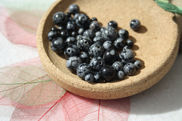 OBSIDIENNE NEIGE perles de 4, 6 et 8 mm